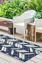 Load image into Gallery viewer, Outdoor Painted Chevron Navy Rug
