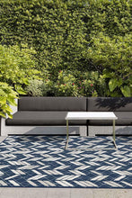 Load image into Gallery viewer, Outdoor Painted Chevron Navy Rug
